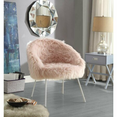 COMFORTCORRECT Anthony Faux Fur White Powder Coated Metal Leg Accent Chair - Rose CO2625232